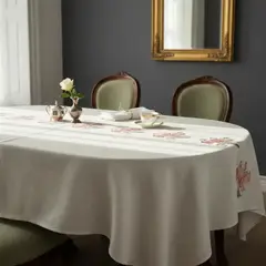 TODOHOGAR SANTIAGO DE CHILE - Mantel De Lino Decorativo · Mesa 6 Puestos · Floral Bordado