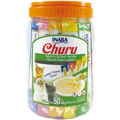 INABA - Churu 50 Tubitos Variedades de Atún y Pollo para Gatos