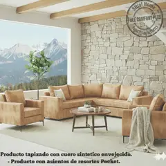 SITIAL HOME - Living 311 jack Beige cuero sintetico envejecido Seccional + 2 Poltronas con Resortes