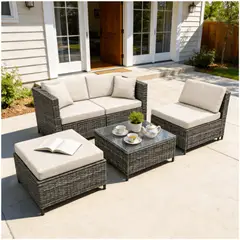 HOMER OUTDOOR - Juego de terraza convertible modular con sofá y mesa 3 piezas para 4 personas