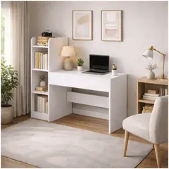 HOMER DESIGN - Escritorio Moderno Con Estantería Lateral Blanco 120x86x4