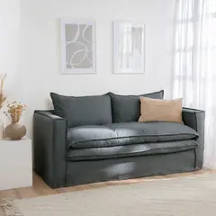 INTERMUEBLES - Sofa Pagani 2 Cuerpos Tela Lino Gris