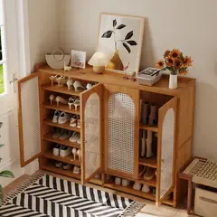 AIZO - Organizador de Entrada, Bambú Natural Transpirable, 4 Puertas para Espacios Pequeños 117x95x32cm