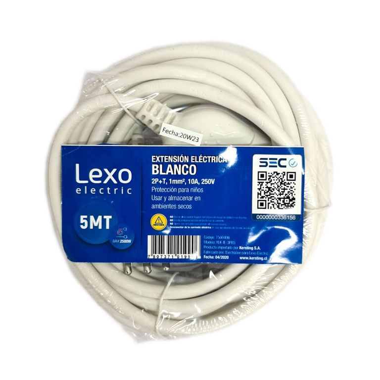 Alargador Simple 10A 2P + T 5 Metros Blanco
