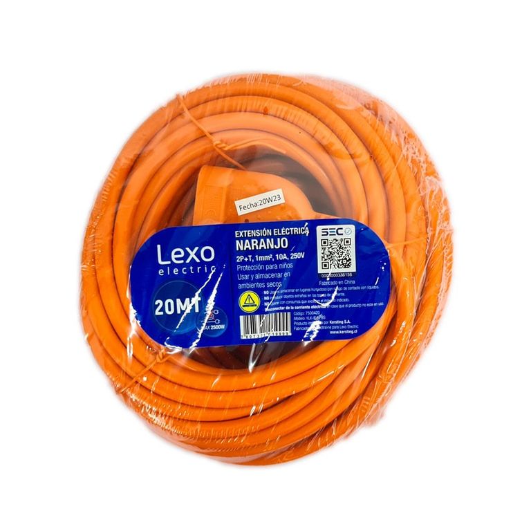 Alargador Simple 10A 2P + T 20 Metros Naranjo