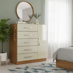 MOVELARIA - Comoda 5 cajones 1 puerta 91x68x35 off white blanco r51