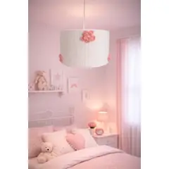DECORACION CREATIVA - Lampara Infantil Colgante - Linea Flor de Algodón Rosa