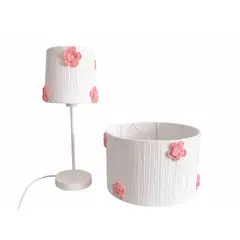 DECORACION CREATIVA - Set Lampara infantil- Linea Flor de Algodón Rosa Colgante y de Velador