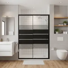 JOYTEK - Mampara Ajustable de Ducha Style 120-140 cm Líneas negras