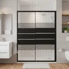 JOYTEK - Mampara Ajustable de Ducha Style 140-160 cm Líneas negras