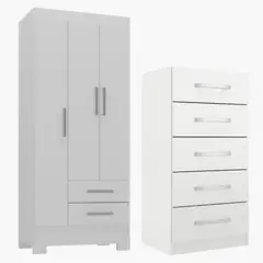 MOVELARIA - Combo clóset 3 puertas 2 cajones + comoda 5 cajones blanco blanco rb3205