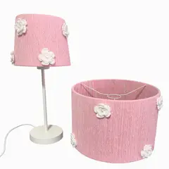 DECORACION CREATIVA - Set Lampara infantil- Linea Flor de Algodón Blanca Colgante y de Velador