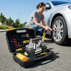 GENERICO - Inflador De Neumáticos Doble Cilindros Con Caja De Herramientas 12V 160Psi