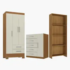 MOVELARIA - Combo clóset 3 puertas + comoda 5 cajones 1 puerta + librero off white r325116
