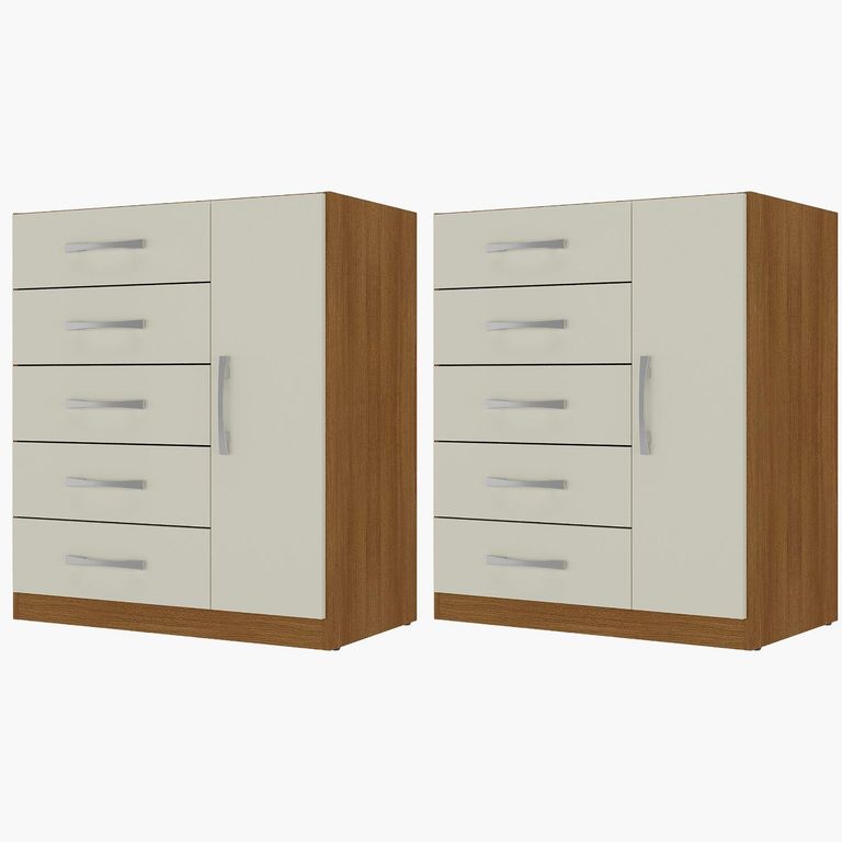 Combo 2 comodas 5 cajones 1 puerta off white r51x2 a $129.990