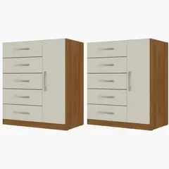 MOVELARIA - Combo 2 comodas 5 cajones 1 puerta off white r51x2