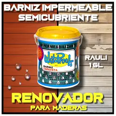 WETPROOF - BARNIZ REPARA MADERA EXTERIOR IMPERMEABLE SEMI-CUBRIENTE TAPAVETA WET PROOF® RAULÍ 1 GALÓN