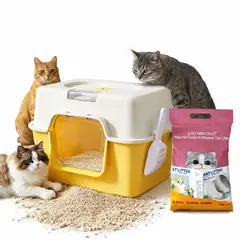 SUKEA - Pack Arenero 2 En 1 Grande 52cm + Arena Mineral 10kg Amarillo