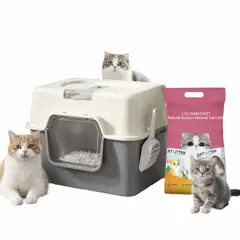 SUKEA - Pack Arenero 2 En 1 Grande 52cm + Arena Mineral 10kg Gris