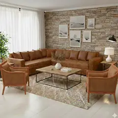 SITIAL HOME - Living 311 Burton en cuero sintetico envejecido Cafe ,Seccional resortes f comfort + 2 Sitiales