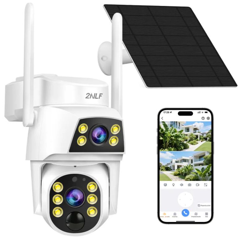 2nlf® 10mp Solar Cámara De Seguridad Wifi 2 Lente 2 Pantalla a $48.990