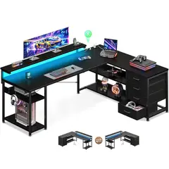 YOMYM - Escritorio Oficina Forma L Con 4 Cajones Altura Ajustable 133×110×76cm Negro