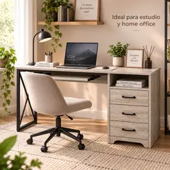 SPACE HOME - Escritorio Industrial 120x45x76 cm Gris Madera con Cajonera Lateral
