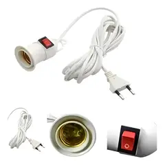 GENERICO - Soquete E27 Con Interruptor Cable 5 Mts Enchufe - Blanco Neutro