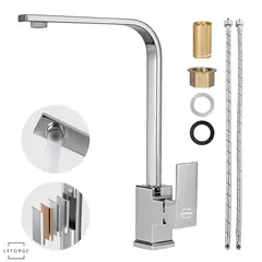 LEFORGE BAIN - Llave Monomando Lavaplatos Alta 360° Griferia Acero Inox 304 Plateado Brillante