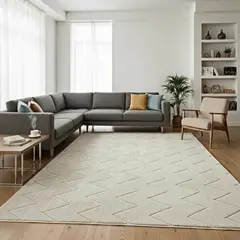 GENERICO - ALFOMBRA JACQUARD 200X240 ZIGZAG BEIGE HILO ALGODON DECORATIVA ANTDESLIZANTE WM