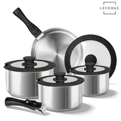 LEFORGE - Bateria De Cocina 10 Piezas Smart Mango Acero Inoxidable 304 Color Plateado
