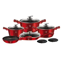 BERLINGER HAUS - BATERIA DE COCINA 11 PZS METALLIC BURGUBDY EDITION ANTIADHERENTE