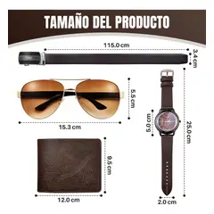 GENERICO - Caja cinturon+ lentes+ billetera + reloj para hombre