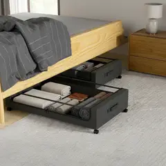 GENERICO - Cajón de Almacenamiento Bajo Cama con Ruedas Tela Gris