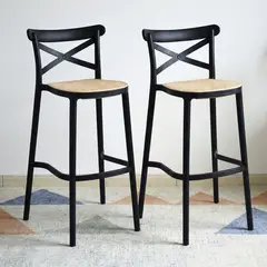 VENHOOUSE - Pack 2 Taburete Piso Bar O Terraza Apilable 76cm Crossback Danubio Negro