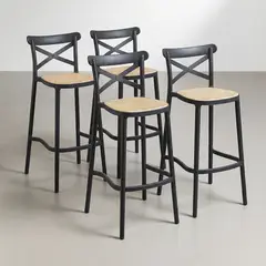 VENHOOUSE - Pack 4 Taburete Piso Bar O Terraza Apilable 75cm Crossback Danubio Negro