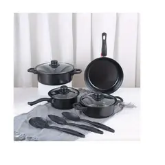 GENERICO - Bateria de Cocina 13 Piezas Antiadherente: 3 Ollas + Sartén + Utensilios - Negro Mate