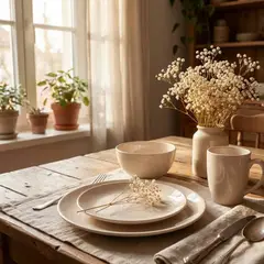 DECO EXPRESS - Juego De Vajilla 16 piezas Loza Cerámica July Crema Pink