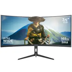 HOSSER - Monitor PC Gamer Curvo 34" Ultra Wide 165Hz Gaming 1 ms