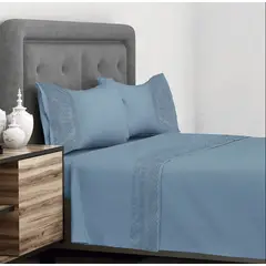 DORAL - Sabanas 1.5 Plazas 144 Hilos Mariane Broderie Azul