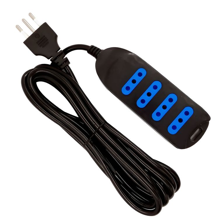 Alargador Eléctrico 4 Tomas 5m Protección Sec Negro - SC