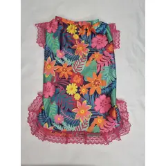 EL MUNDO DE EMMA - Polera mascota flores fucsia talla L