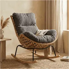 HOMER DESIGN - Sillon Mecedor Silla Mecedora Sitial Moderna Base Rattan XL