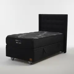 BLOCCARE - Cama Baul 1 Plaza L200 cm + Colchon Black Prime - Modelo Uno + Respaldo / Rueda Pyton (Negro)