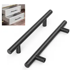 GENERICO - 2pcs Acero Inoxidable T Bar Tiradores De Cajón Clóset 15cm-Negro