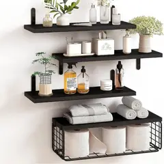 MUNDO MAGIA - Repisas Estantes Flotantes De Madera Modernas Negro 40 Cm
