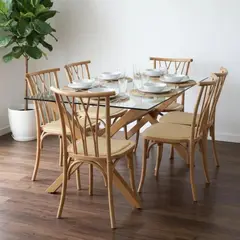 PANDALINO - Comedor Moderno Mesa Xinia 140x90 + 6 Sillas Crosswood Natural