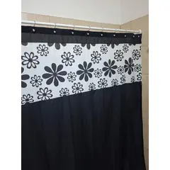 GENTILE - CORTINA DE BAÑO MEDIDA ESPECIAL COLOR NEGRO DISEÑO FLOR NEGRA 200 X 200 CMS
