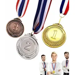 GENERICO - X12 Medallas Metal De Oro Plata Bronce Deportivas Con Cintas