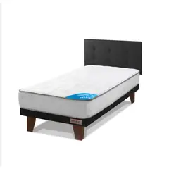FLEX - Cama Europea Flat Therapedic New 1.5 plazas + Respaldo Royal Negro